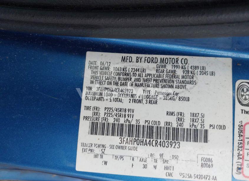 Photo 9 of 2012 Ford Fusion SE (VIN 3FAHP0HA4CR403923)