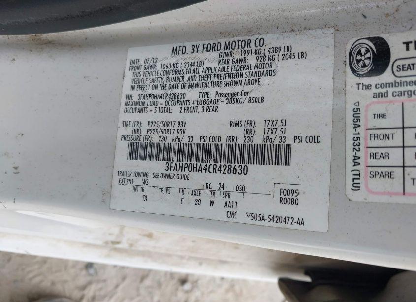 Photo 9 of 2012 Ford Fusion SE (VIN 3FAHP0HA4CR428630)