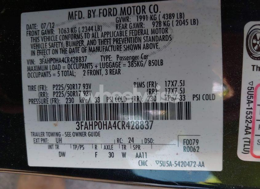 Photo 9 of 2012 Ford Fusion SE (VIN 3FAHP0HA4CR428837)