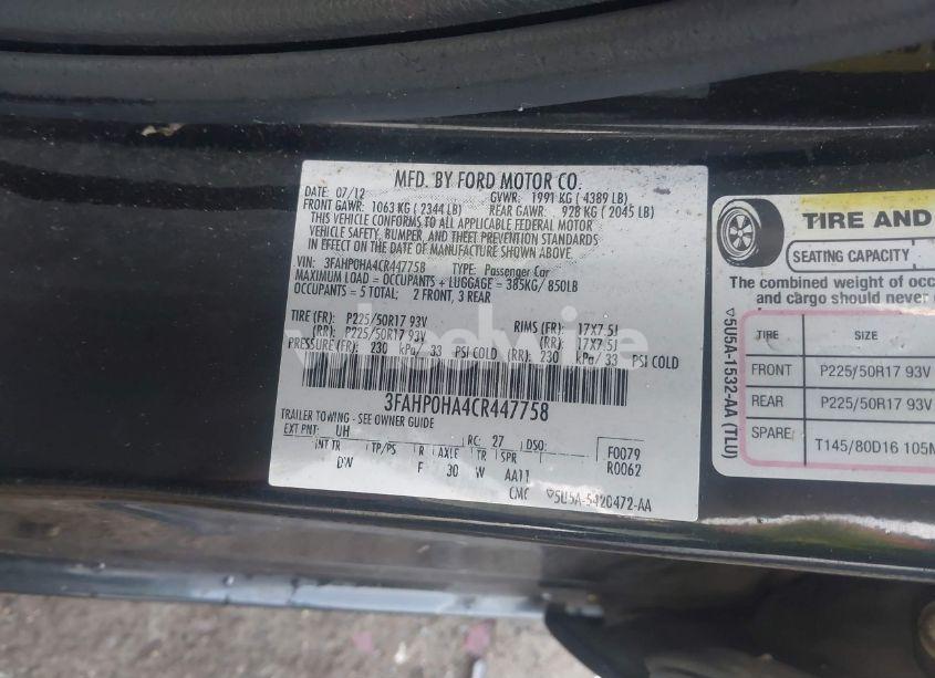 Photo 9 of 2012 Ford Fusion SE (VIN 3FAHP0HA4CR447758)