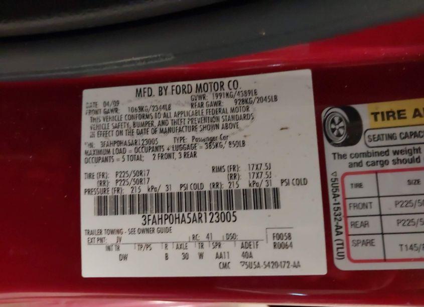 Photo 9 of 2010 Ford Fusion SE (VIN 3FAHP0HA5AR123005)