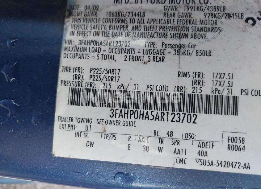 Photo 9 of 2010 Ford Fusion SE (VIN 3FAHP0HA5AR123702)