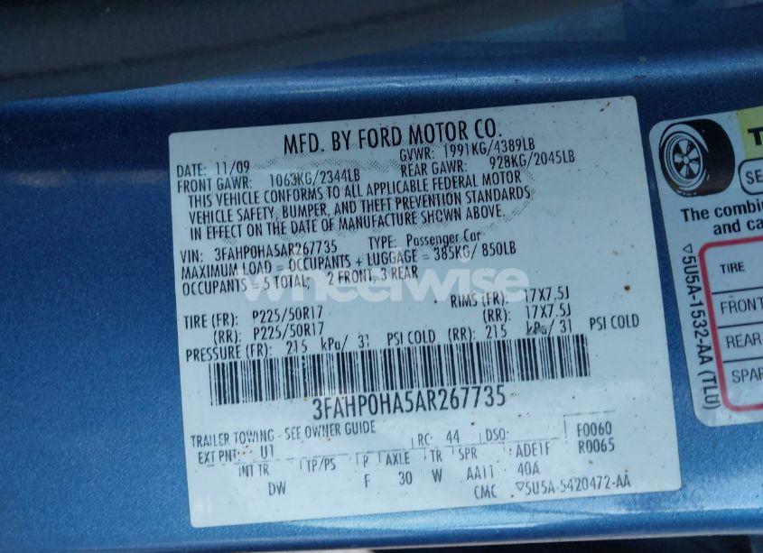 Photo 9 of 2010 Ford Fusion SE (VIN 3FAHP0HA5AR267735)