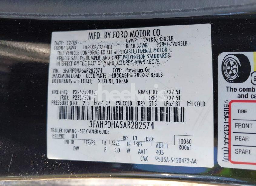 Photo 9 of 2010 Ford Fusion SE (VIN 3FAHP0HA5AR282574)