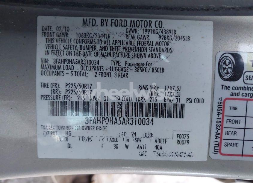 Photo 9 of 2010 Ford Fusion SE (VIN 3FAHP0HA5AR310034)