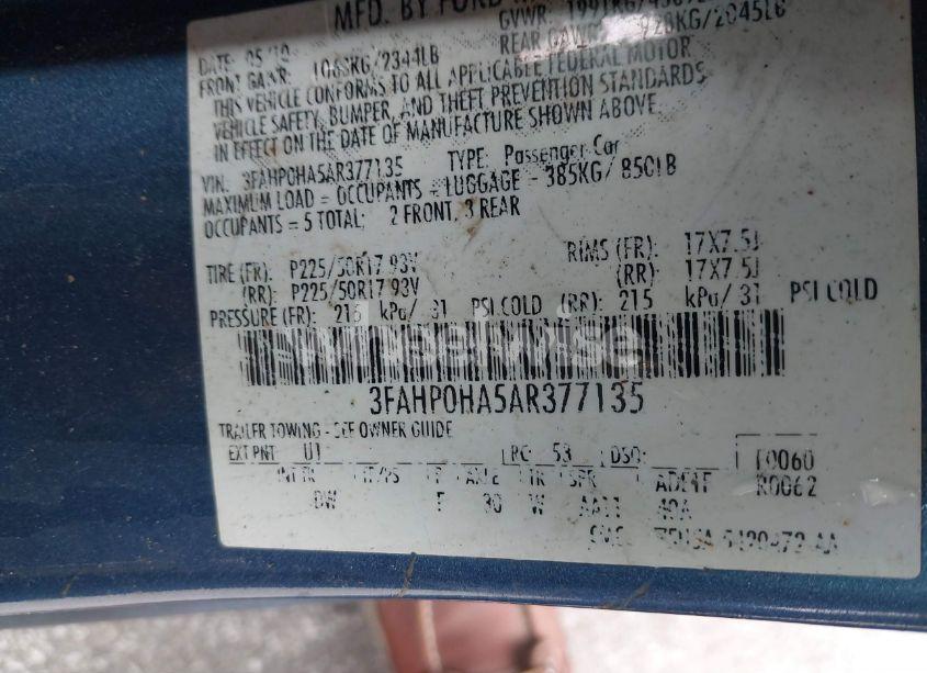 Photo 9 of 2010 Ford Fusion SE (VIN 3FAHP0HA5AR377135)