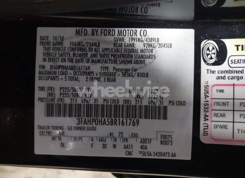 Photo 9 of 2011 Ford Fusion SE (VIN 3FAHP0HA5BR161769)