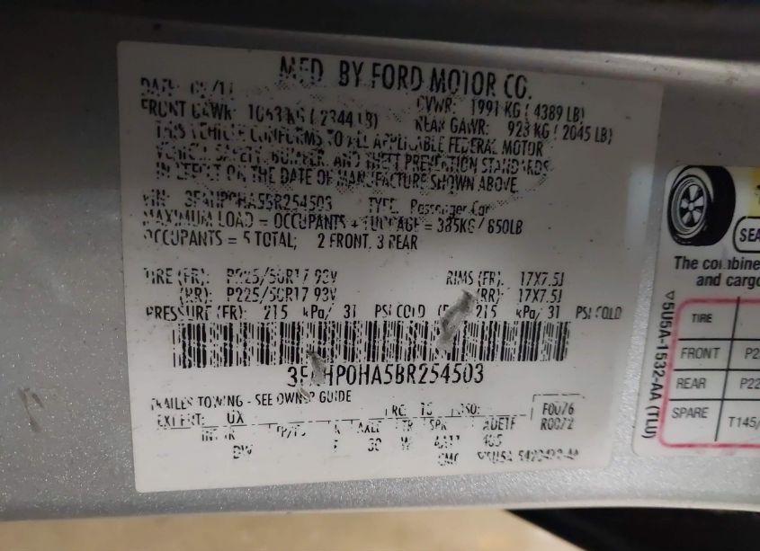 Photo 9 of 2011 Ford Fusion SE (VIN 3FAHP0HA5BR254503)