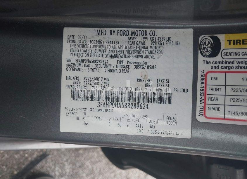 Photo 9 of 2011 Ford Fusion SE (VIN 3FAHP0HA5BR289624)