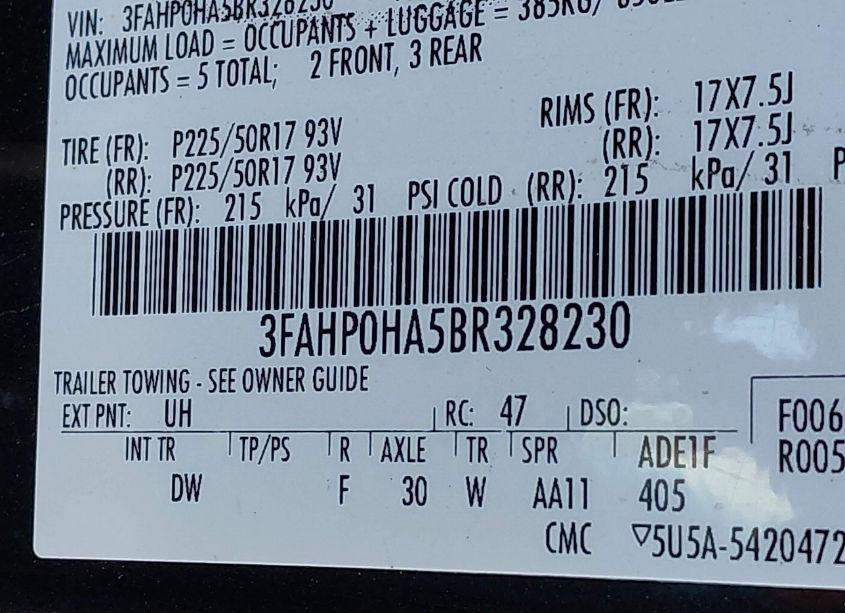 Photo 9 of 2011 Ford Fusion SE (VIN 3FAHP0HA5BR328230)