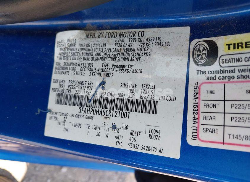 Photo 9 of 2012 Ford Fusion SE (VIN 3FAHP0HA5CR121001)