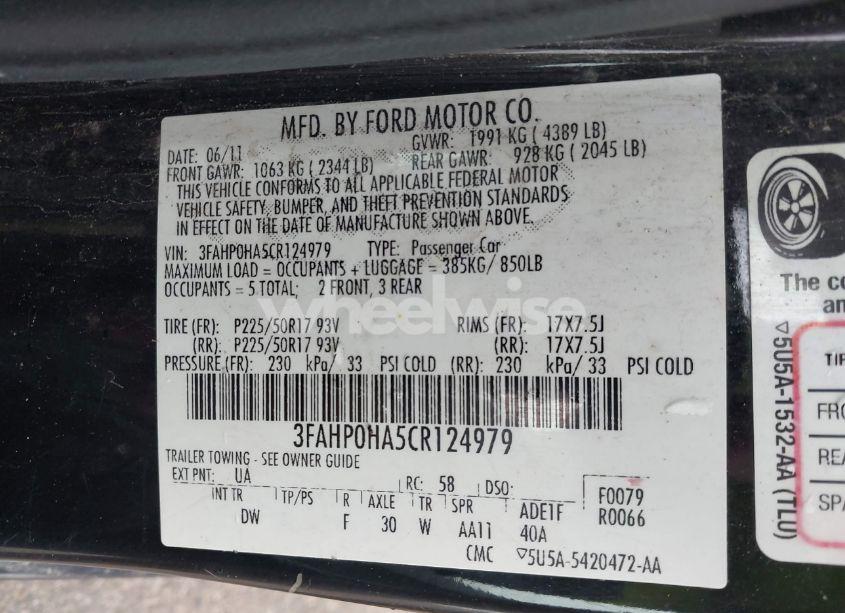 Photo 9 of 2012 Ford Fusion SE (VIN 3FAHP0HA5CR124979)