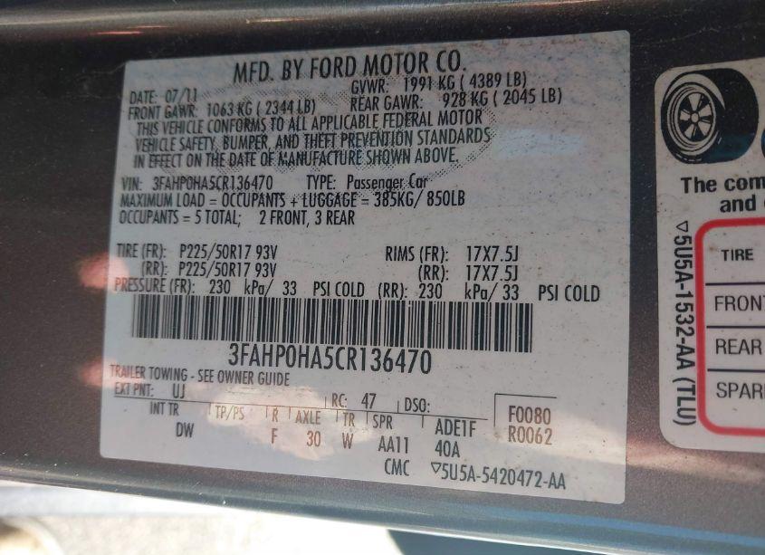 Photo 9 of 2012 Ford Fusion SE (VIN 3FAHP0HA5CR136470)