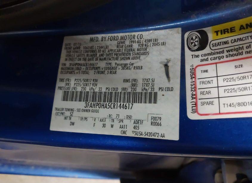 Photo 9 of 2012 Ford Fusion SE (VIN 3FAHP0HA5CR144617)