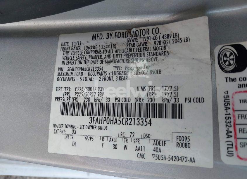 Photo 9 of 2012 Ford Fusion SE (VIN 3FAHP0HA5CR213354)