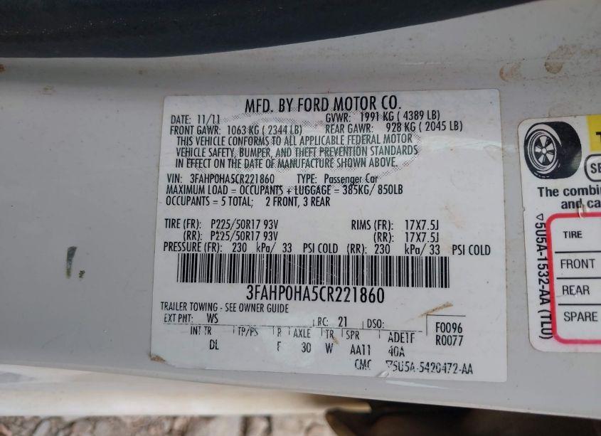 Photo 9 of 2012 Ford Fusion SE (VIN 3FAHP0HA5CR221860)