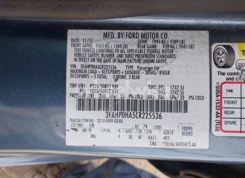 Photo 9 of 2012 Ford Fusion SE (VIN 3FAHP0HA5CR225536)