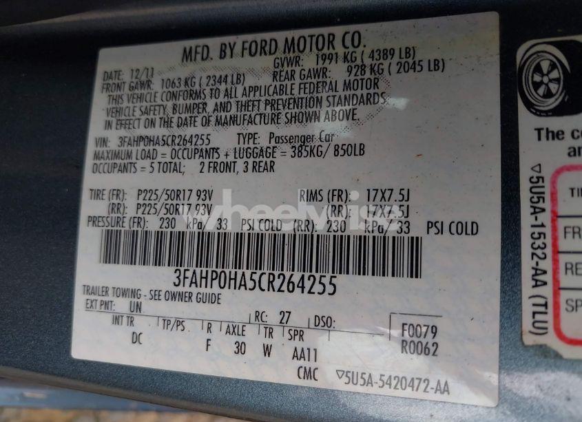 Photo 9 of 2012 Ford Fusion SE (VIN 3FAHP0HA5CR264255)