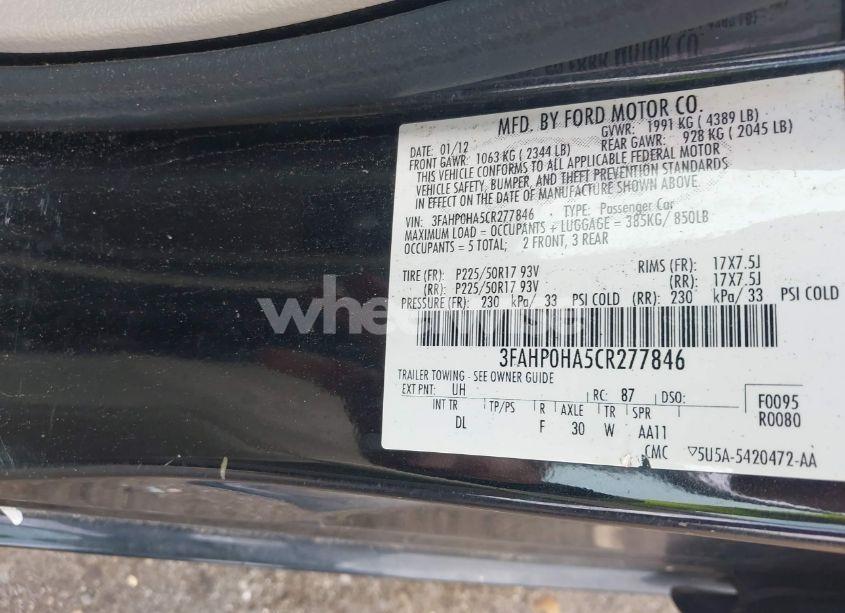 Photo 9 of 2012 Ford Fusion SE (VIN 3FAHP0HA5CR277846)