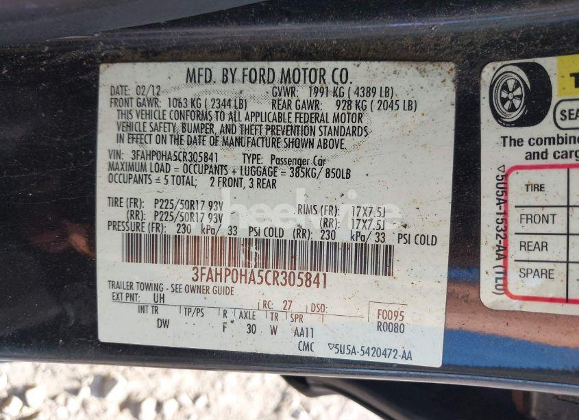 Photo 9 of 2012 Ford Fusion SE (VIN 3FAHP0HA5CR305841)