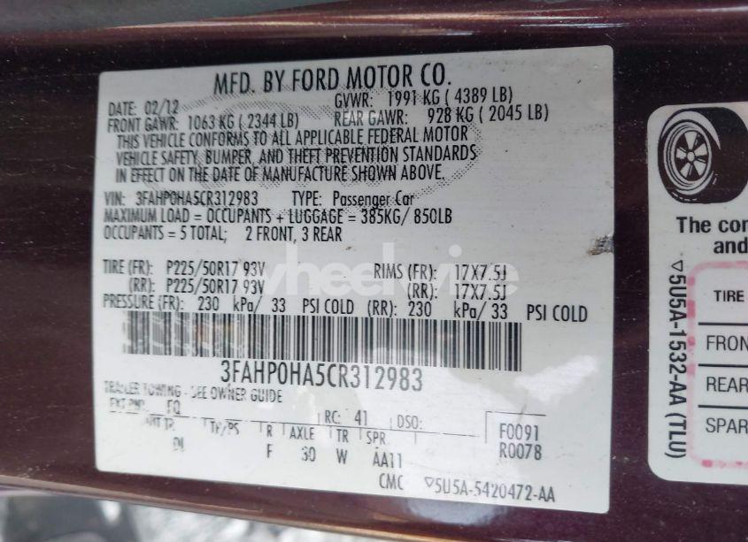 Photo 9 of 2012 Ford Fusion SE (VIN 3FAHP0HA5CR312983)