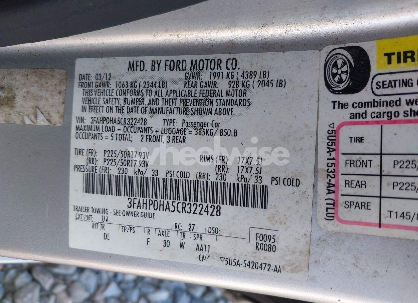 Photo 9 of 2012 Ford Fusion SE (VIN 3FAHP0HA5CR322428)