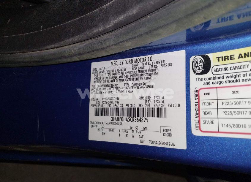 Photo 9 of 2012 Ford Fusion SE (VIN 3FAHP0HA5CR364825)