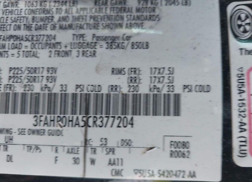 Photo 9 of 2012 Ford Fusion SE (VIN 3FAHP0HA5CR377204)