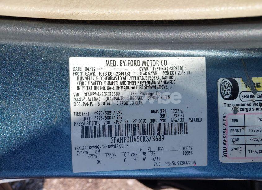 Photo 9 of 2012 Ford Fusion SE (VIN 3FAHP0HA5CR378689)