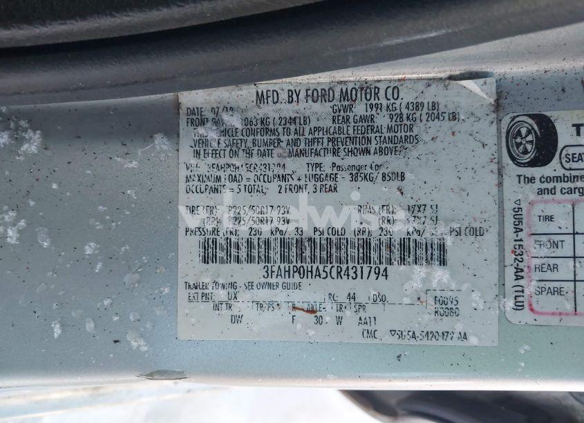 Photo 9 of 2012 Ford Fusion SE (VIN 3FAHP0HA5CR431794)