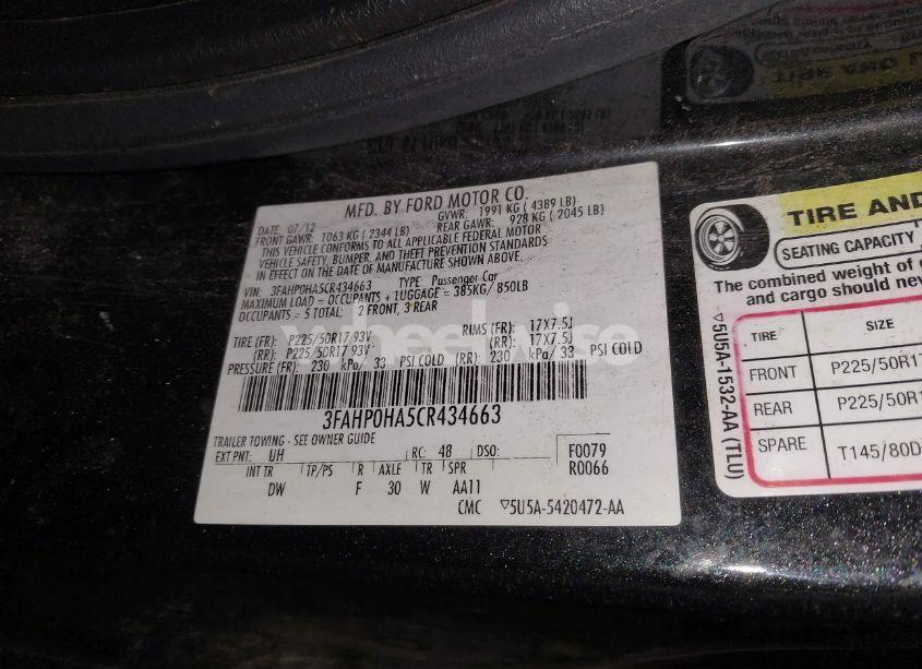 Photo 9 of 2012 Ford Fusion SE (VIN 3FAHP0HA5CR434663)