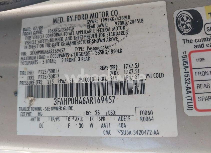 Photo 9 of 2010 Ford Fusion SE (VIN 3FAHP0HA6AR169457)