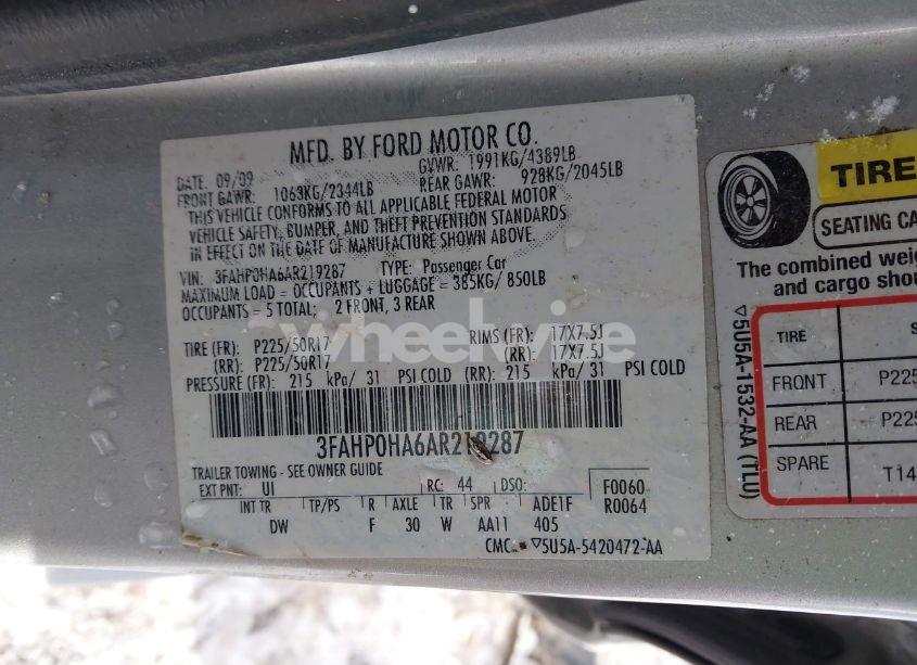 Photo 9 of 2010 Ford Fusion SE (VIN 3FAHP0HA6AR219287)