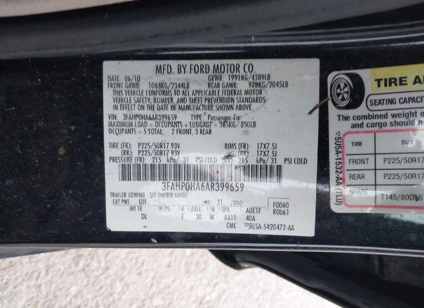 Photo 9 of 2010 Ford Fusion SE (VIN 3FAHP0HA6AR399659)