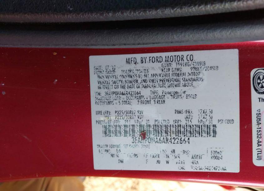Photo 9 of 2010 Ford Fusion SE (VIN 3FAHP0HA6AR422664)