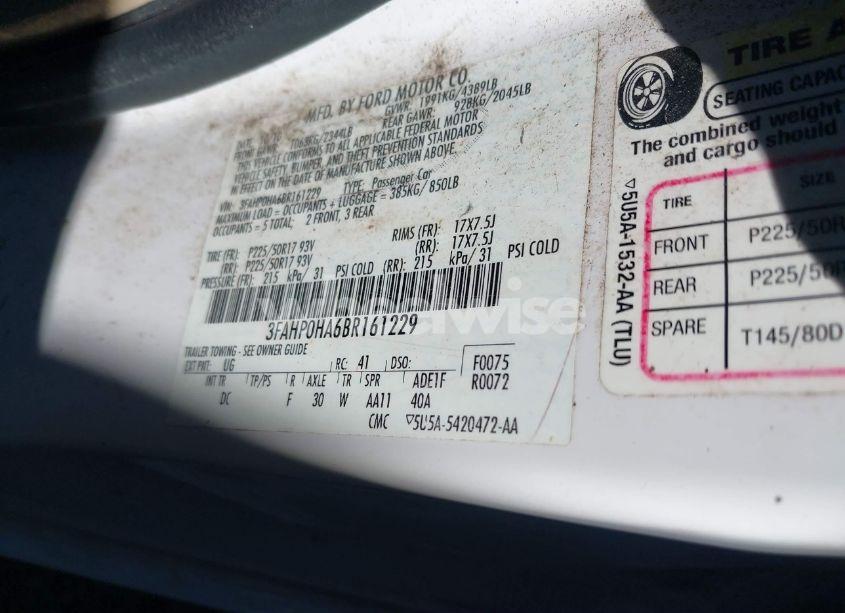 Photo 9 of 2011 Ford Fusion SE (VIN 3FAHP0HA6BR161229)