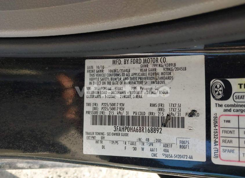 Photo 9 of 2011 Ford Fusion SE (VIN 3FAHP0HA6BR168892)