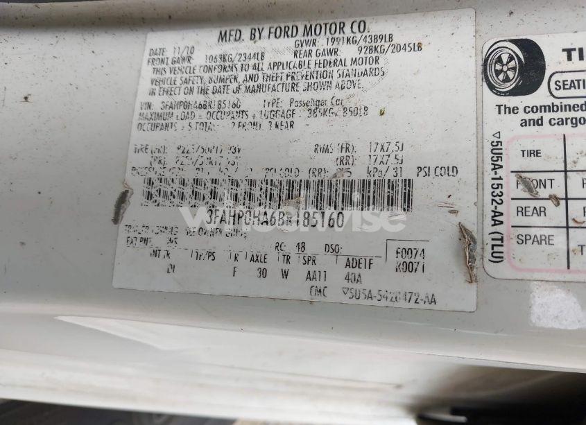 Photo 9 of 2011 Ford Fusion SE (VIN 3FAHP0HA6BR185160)