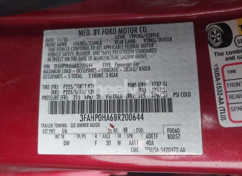 Photo 9 of 2011 Ford Fusion SE (VIN 3FAHP0HA6BR200644)