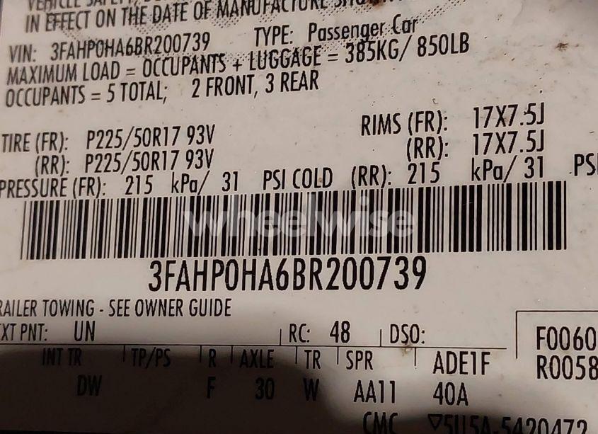 Photo 9 of 2011 Ford Fusion SE (VIN 3FAHP0HA6BR200739)