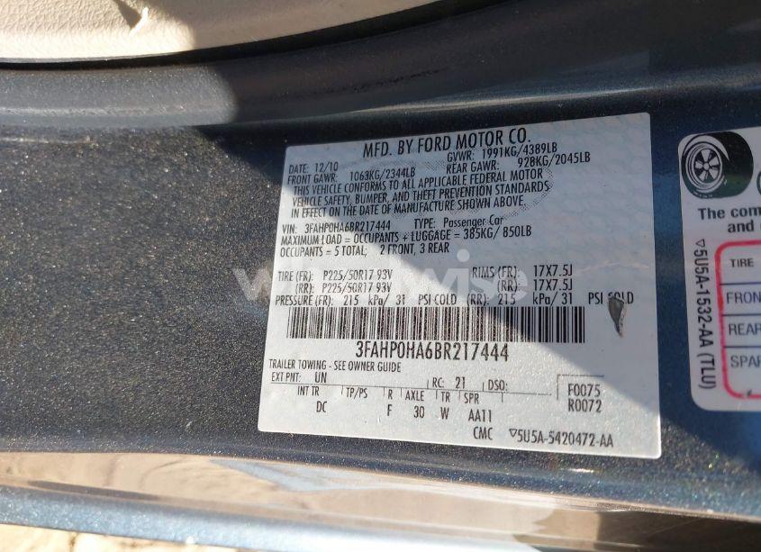 Photo 9 of 2011 Ford Fusion SE (VIN 3FAHP0HA6BR217444)