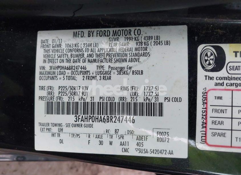 Photo 9 of 2011 Ford Fusion SE (VIN 3FAHP0HA6BR247446)