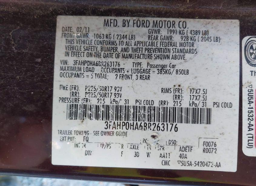 Photo 9 of 2011 Ford Fusion SE (VIN 3FAHP0HA6BR263176)