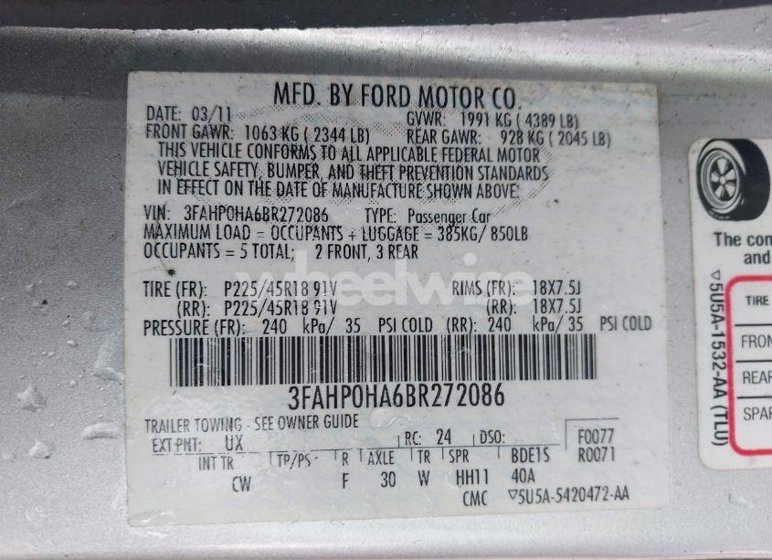 Photo 9 of 2011 Ford Fusion SE (VIN 3FAHP0HA6BR272086)