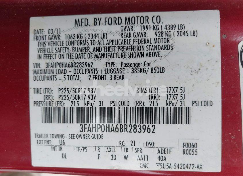 Photo 9 of 2011 Ford Fusion SE (VIN 3FAHP0HA6BR283962)
