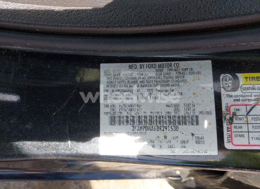 Photo 9 of 2011 Ford Fusion SE (VIN 3FAHP0HA6BR291530)