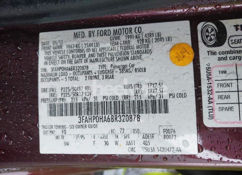 Photo 9 of 2011 Ford Fusion SE (VIN 3FAHP0HA6BR320878)