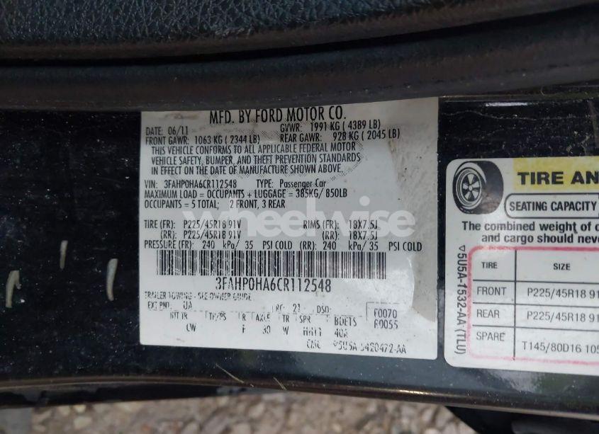 Photo 9 of 2012 Ford Fusion SE (VIN 3FAHP0HA6CR112548)