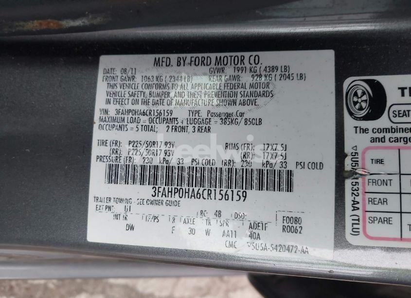 Photo 9 of 2012 Ford Fusion SE (VIN 3FAHP0HA6CR156159)