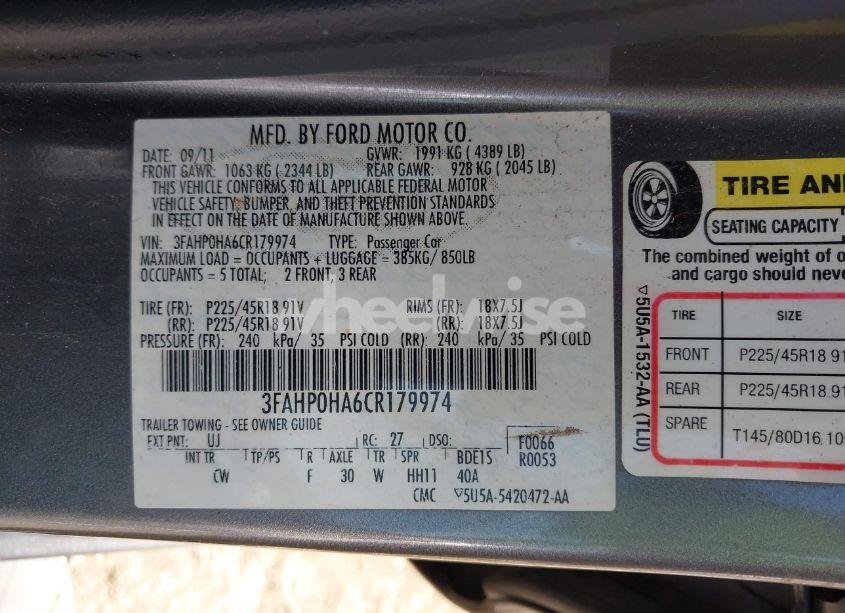 Photo 9 of 2012 Ford Fusion SE (VIN 3FAHP0HA6CR179974)